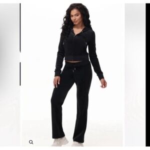 Juicy couture black velour tracksuit hoodie jacket & pants size large new bling